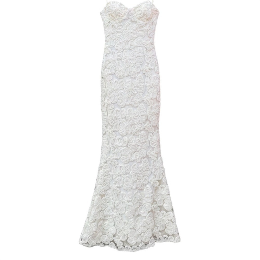 PEPPERMAYO Ivory 3D Floral Mermaid Maxi Dress Women's US 8 Bodycon Formal